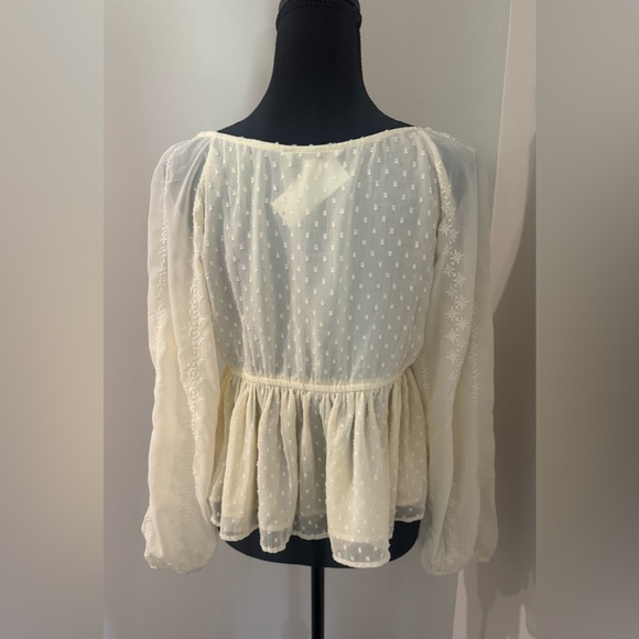 American Eagle Outfitter Swiss Dot Peplum V Neck Long Sleeve Blouse Cream Size M - Picture 3 of 7